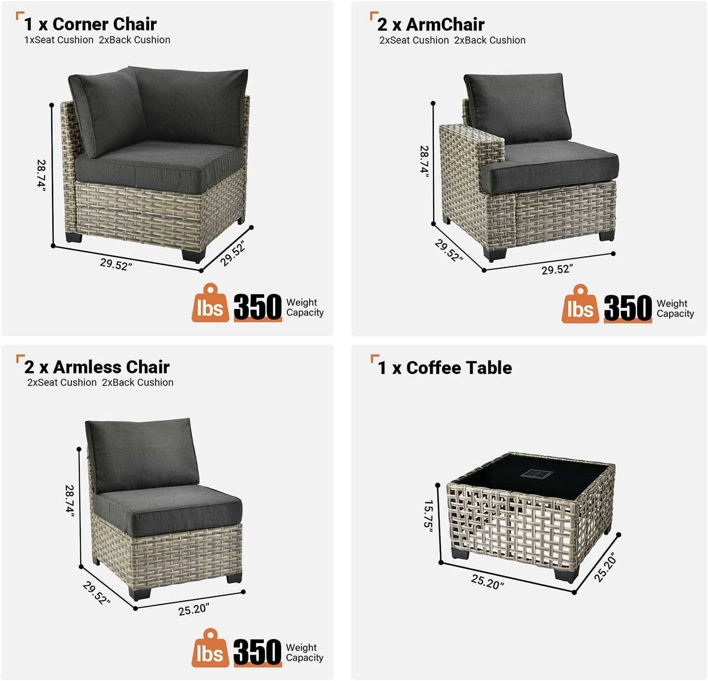 Modern 6-Piece Modular Rattan Outdoor Sectional Sofa Set