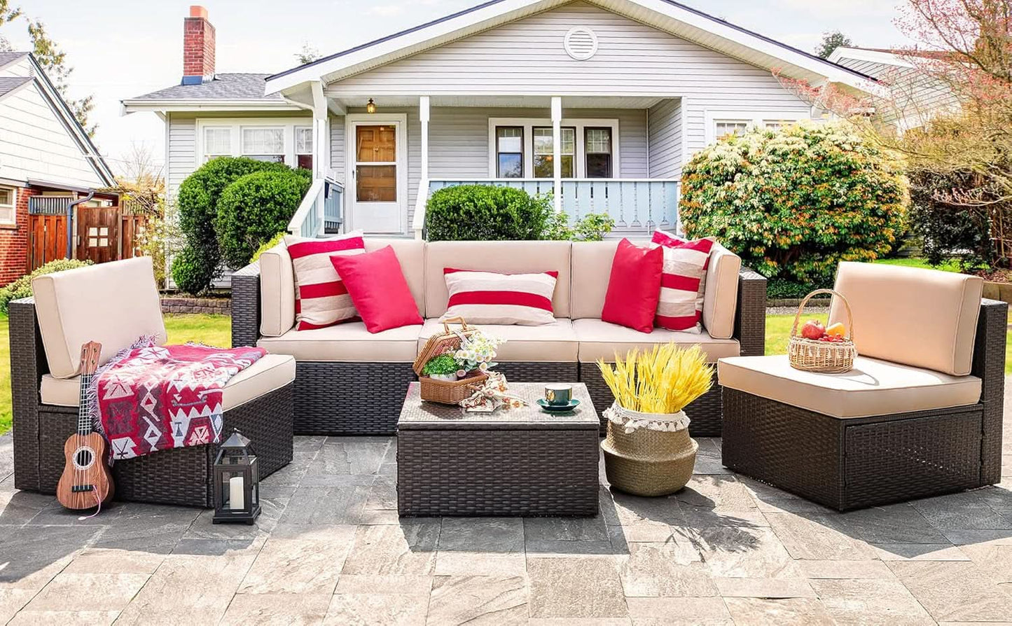 4-Piece Rattan Patio Furniture Set with Coffee Table