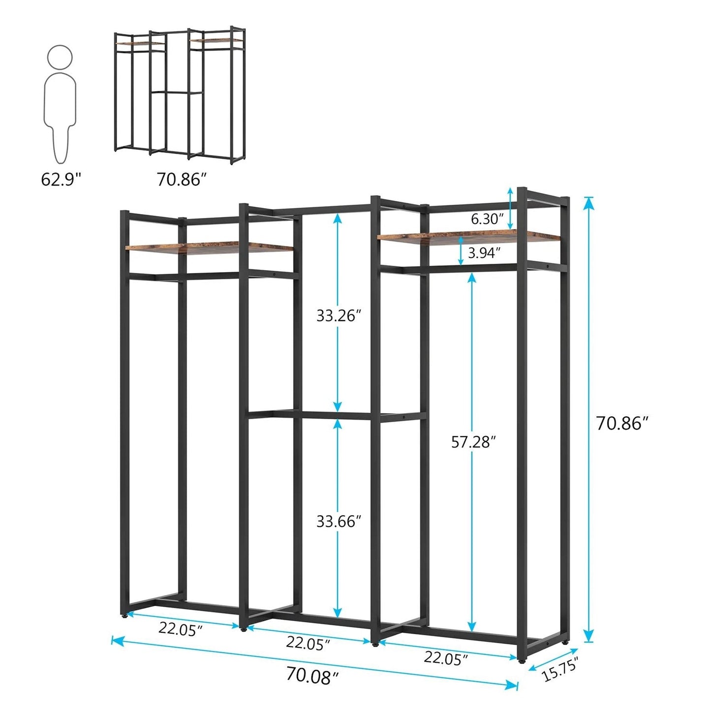 Heavy-Duty Garment Rack with 4 Hanging Rods & 2 Storage Shelves
