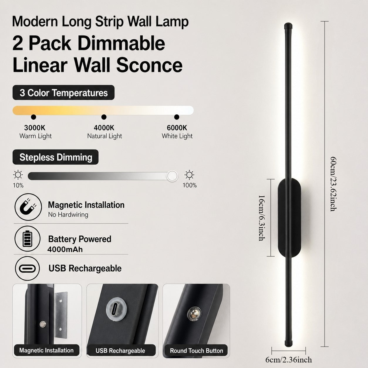 Set of 2 Rechargeable Magnetic Linear Wall Lights