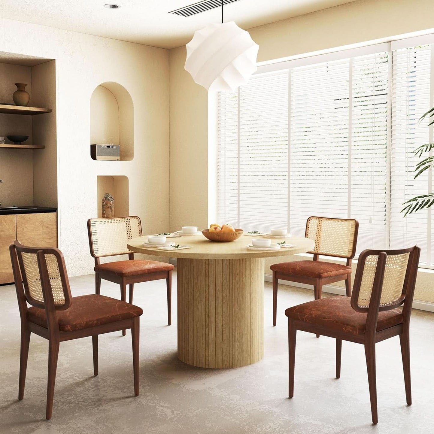 Round Farmhouse Dining Table in Natural Wood
