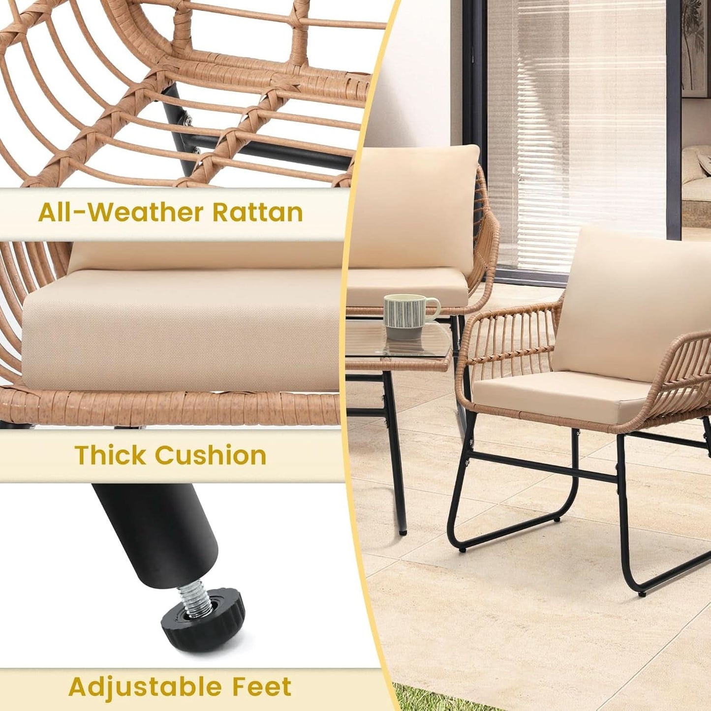 4-Piece Outdoor Wicker Patio Conversation Set