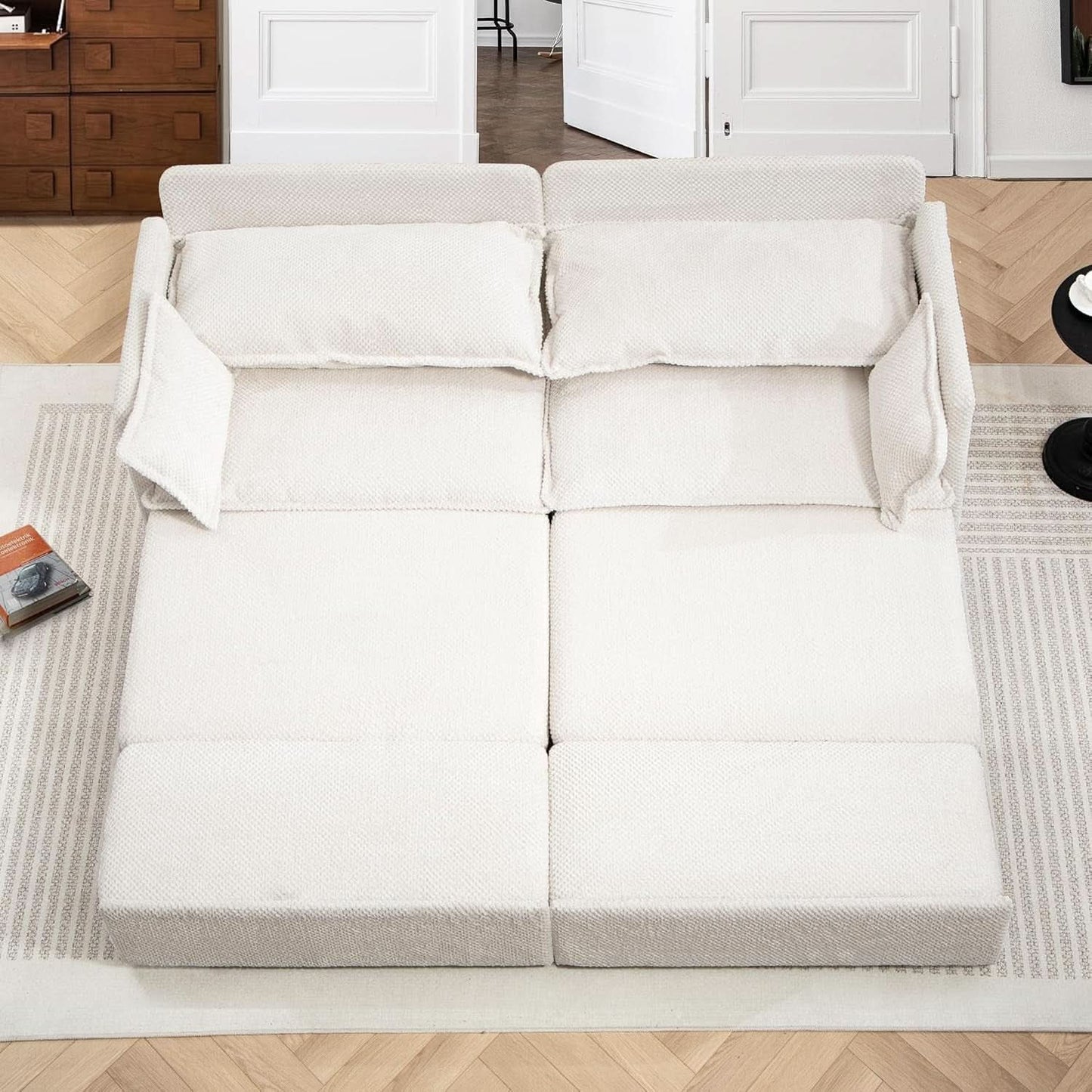 Convertible King Sofa Bed with USB Charging & Storage Pockets