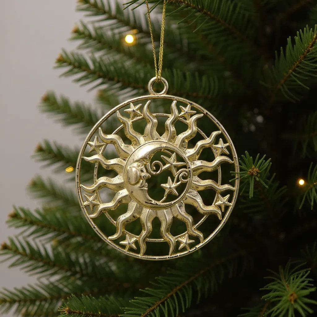 Celestial Sun & Moon Metal Ornament