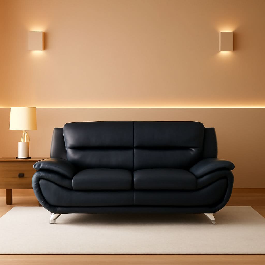 Black Leather Sofa and Loveseat Set for Living Room