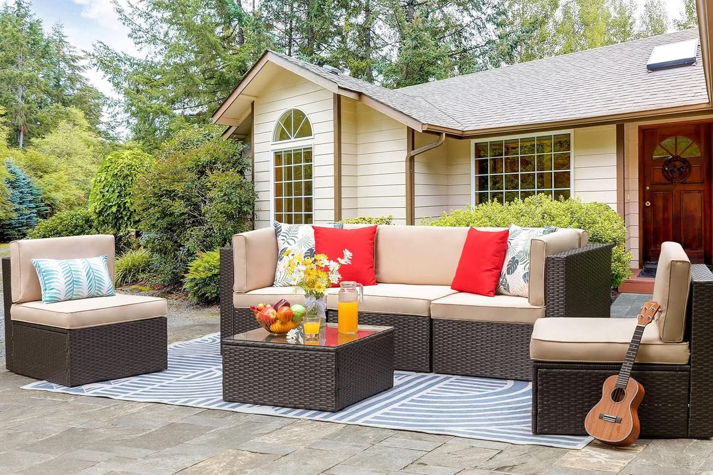 4-Piece Rattan Patio Furniture Set with Coffee Table