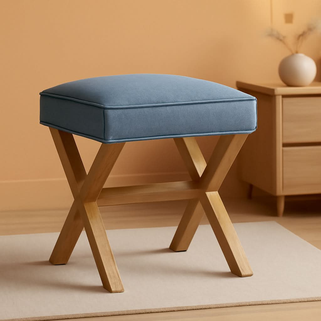 Indigo Blue Upholstered Ottoman Foot Stool