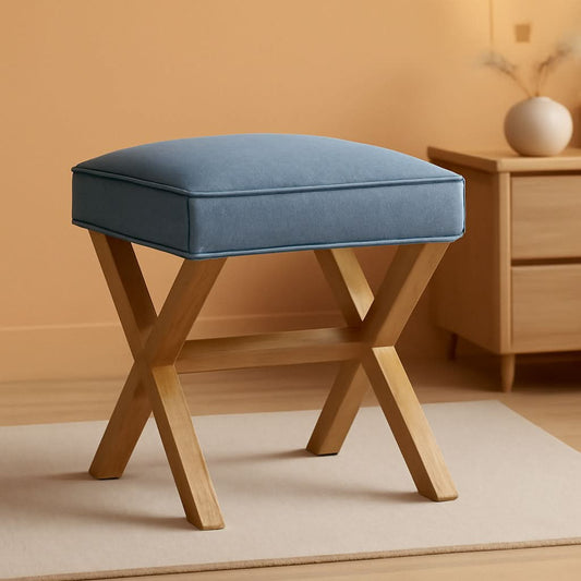 Indigo Blue Upholstered Ottoman Foot Stool