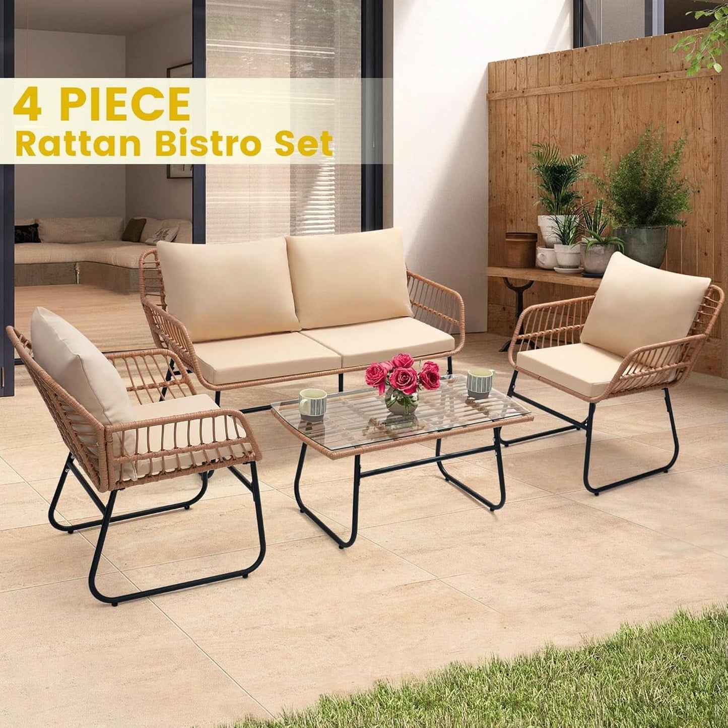 4-Piece Outdoor Wicker Patio Conversation Set