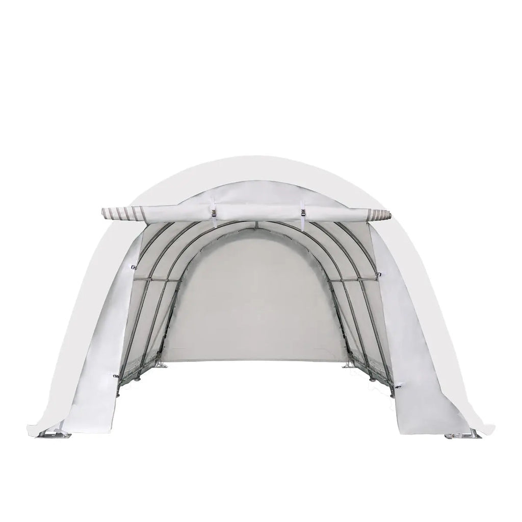 12' x 20' Car Shelter w/Rounded Roof & Heavy-Duty 11 OZ PE Fabric Cover, Galvanized Steel Frame, Fabric front roll-up door, TMG-ST1220R