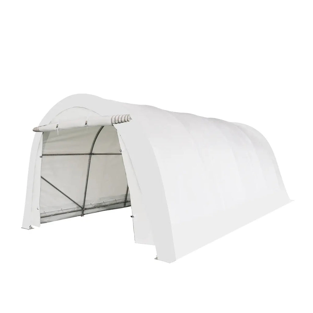 12' x 20' Car Shelter w/Rounded Roof & Heavy-Duty 11 OZ PE Fabric Cover, Galvanized Steel Frame, Fabric front roll-up door, TMG-ST1220R