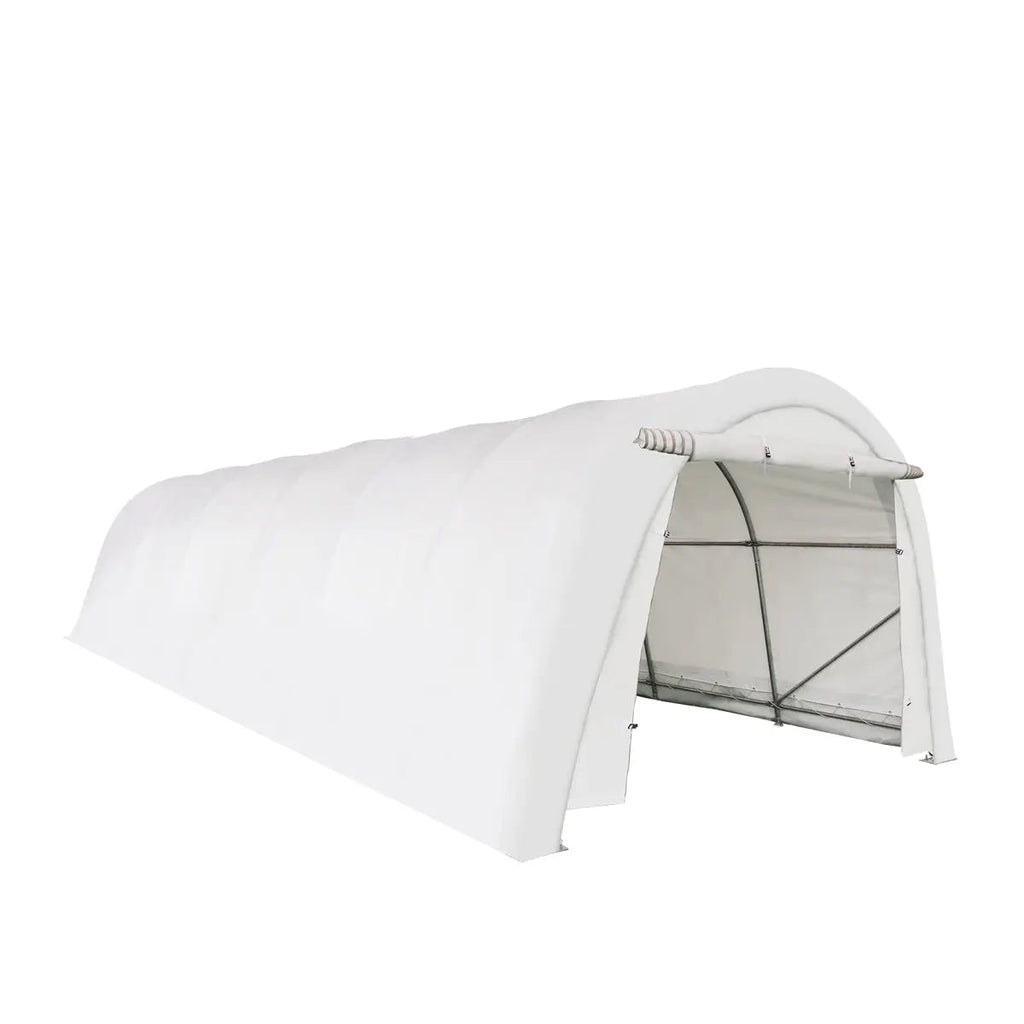 12' x 30' Car Shelter w/Rounded Roof & Heavy-Duty 11 OZ PE Fabric Cover, Galvanized Steel Frame, Fabric front roll-up door, TMG-ST1230R