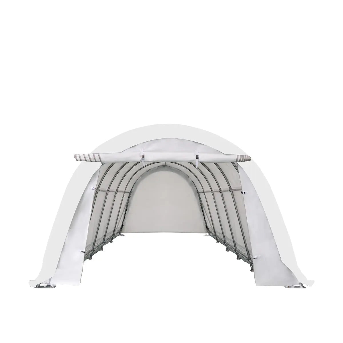 12' x 30' Car Shelter w/Rounded Roof & Heavy-Duty 11 OZ PE Fabric Cover, Galvanized Steel Frame, Fabric front roll-up door, TMG-ST1230R