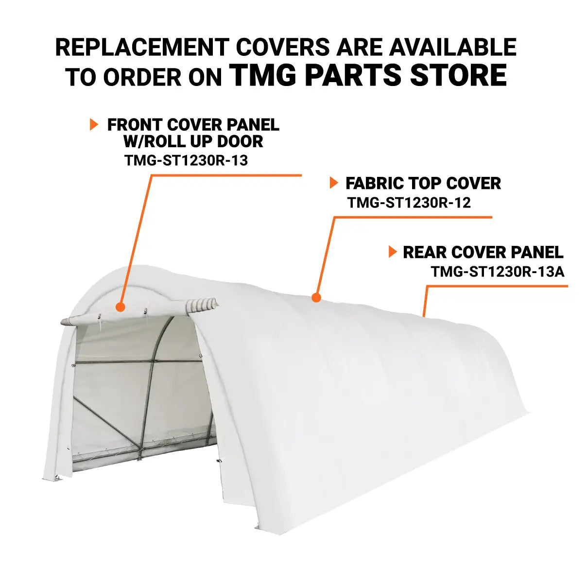 12' x 30' Car Shelter w/Rounded Roof & Heavy-Duty 11 OZ PE Fabric Cover, Galvanized Steel Frame, Fabric front roll-up door, TMG-ST1230R