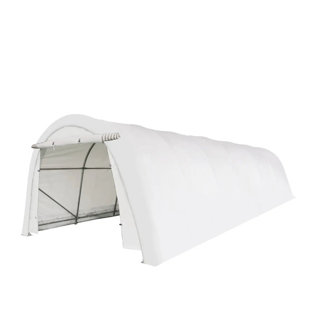 12' x 30' Car Shelter w/Rounded Roof & Heavy-Duty 11 OZ PE Fabric Cover, Galvanized Steel Frame, Fabric front roll-up door, TMG-ST1230R