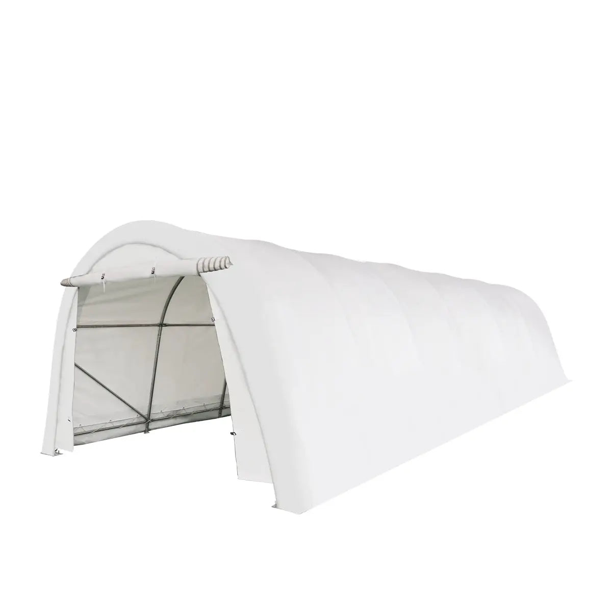 12' x 30' Car Shelter w/Rounded Roof & Heavy-Duty 11 OZ PE Fabric Cover, Galvanized Steel Frame, Fabric front roll-up door, TMG-ST1230R