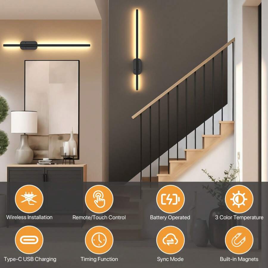 Set Of Two Linear Wall Lights, Magnetic Install, Rechargeable (2-Pack)