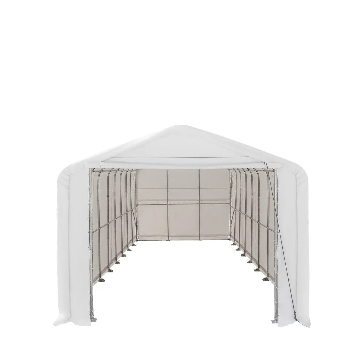 18' x 45' RV/Motorhome Storage Shelter, 17 oz PVC Fabric Cover, Front Roll-Up Door, Enclosed Rear Wall, 3-Layer Galvanized Steel Frame, 13' Straight Sidewalls, TMG-ST1845
