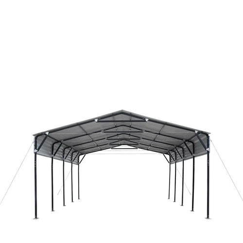 20' x 20' Metal Shed Carport, 10' Open Sidewalls, 400 Sq-Ft, 27 GA Corrugated Panels, TMG-MSC2020