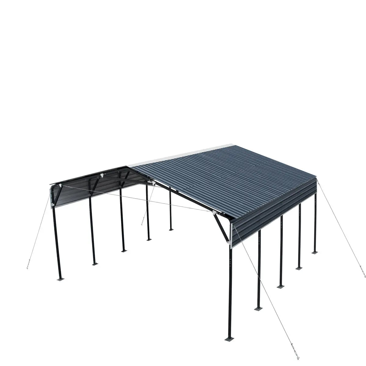 20' x 20' Metal Shed Carport, 10' Open Sidewalls, 400 Sq-Ft, 27 GA Corrugated Panels, TMG-MSC2020