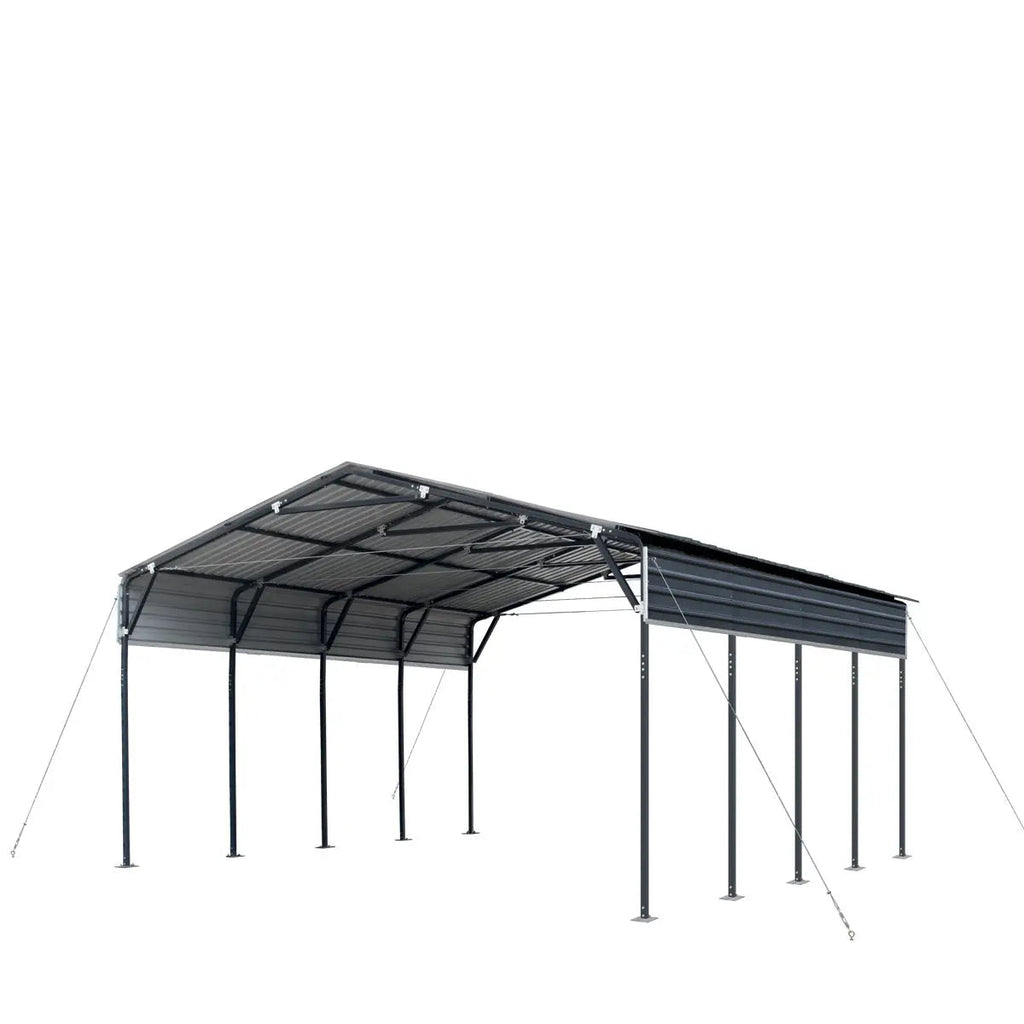 20' x 20' Metal Shed Carport, 10' Open Sidewalls, 400 Sq-Ft, 27 GA Corrugated Panels, TMG-MSC2020