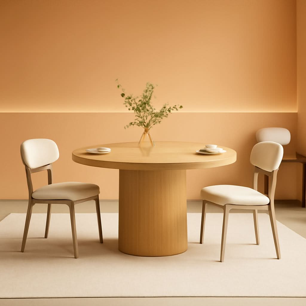Round Farmhouse Dining Table in Natural Wood