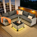 Six Piece Rattan Wicker Outdoor Sectional Sofa Set