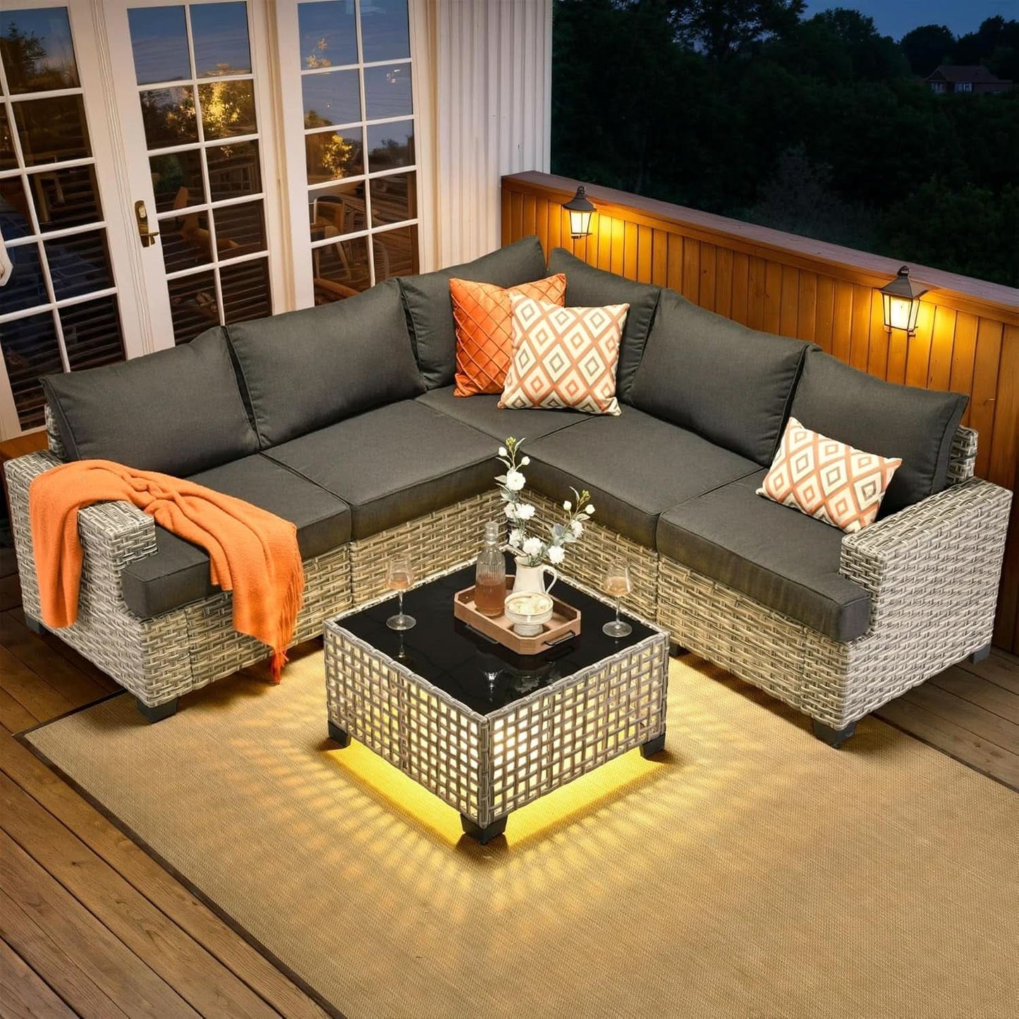 Modern 6-Piece Modular Rattan Outdoor Sectional Sofa Set