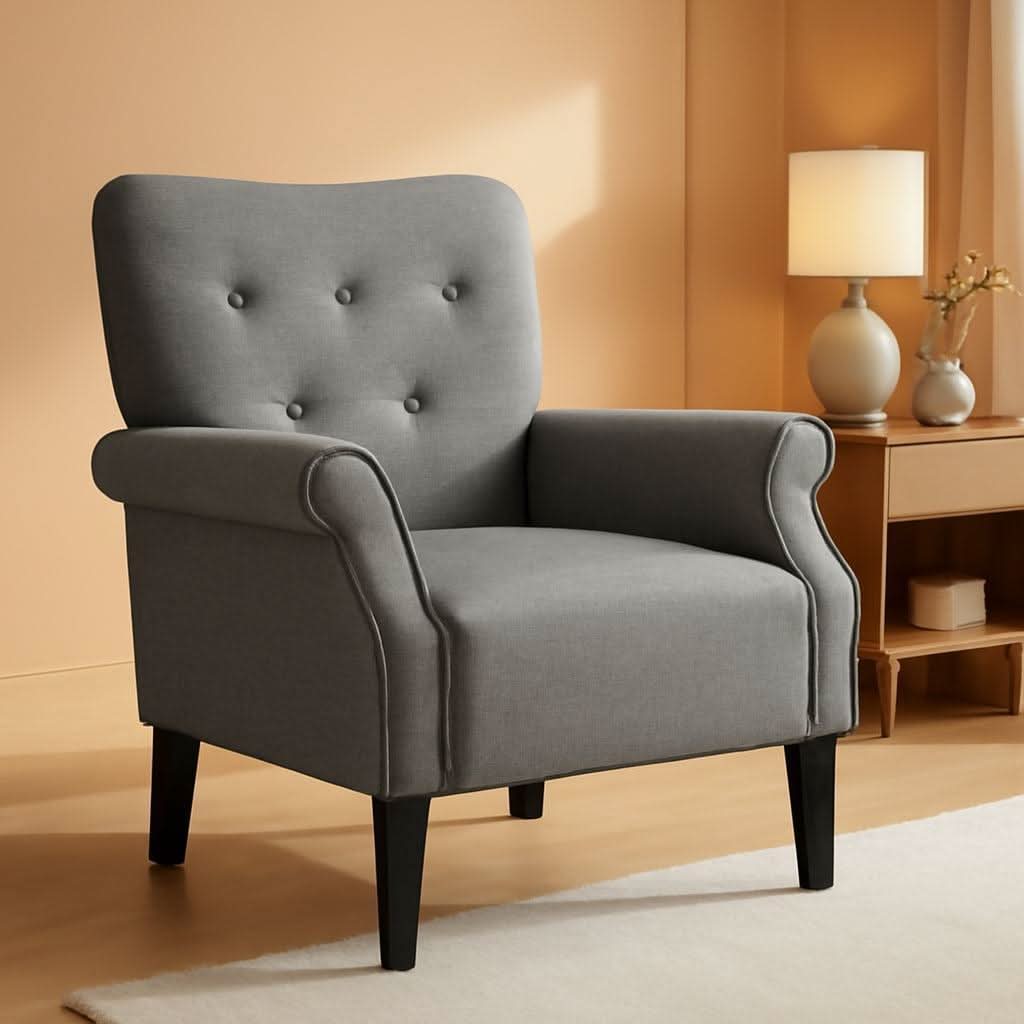 Mid-Century Dark Gray Upholstered Accent Chair with Tufted Back