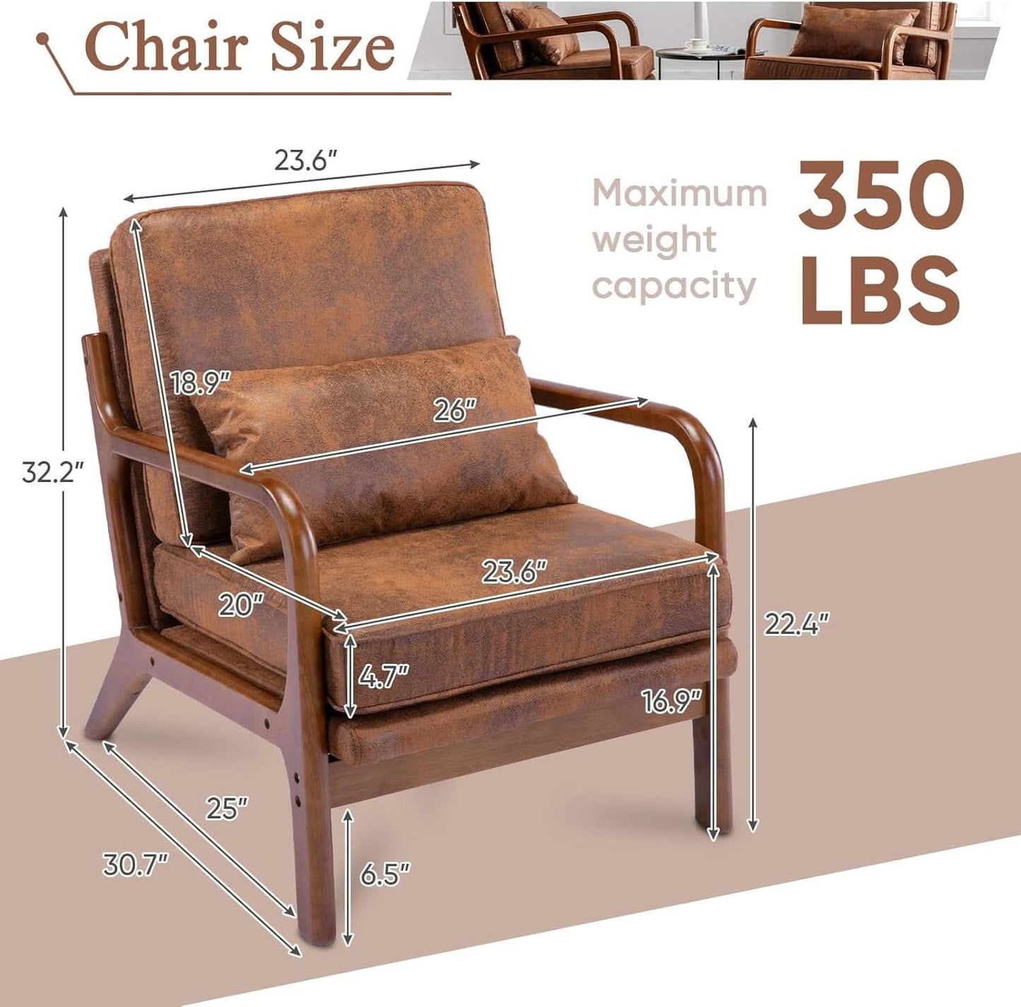 Mid-Century Brown Microfiber Accent Chair Set