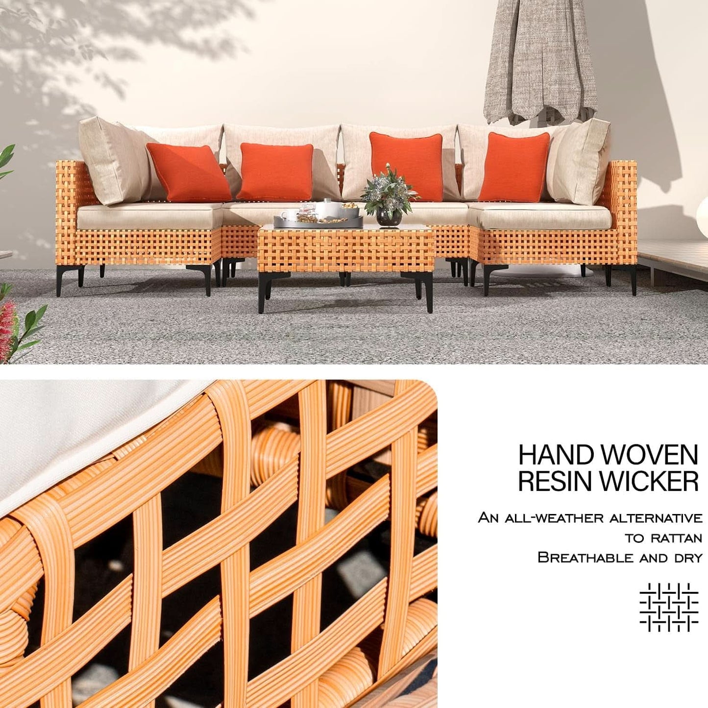 5-Piece Outdoor Patio Sectional Set in Salmon Orange