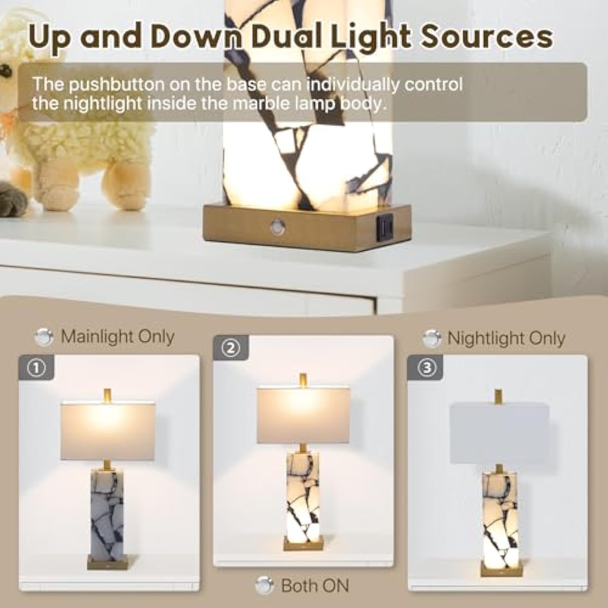 Set of 2 Natural Marble Table Lamps