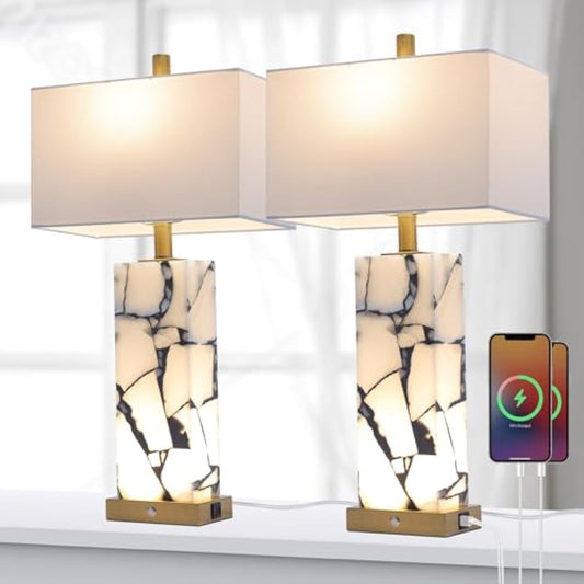 Set of 2 Natural Marble Table Lamps