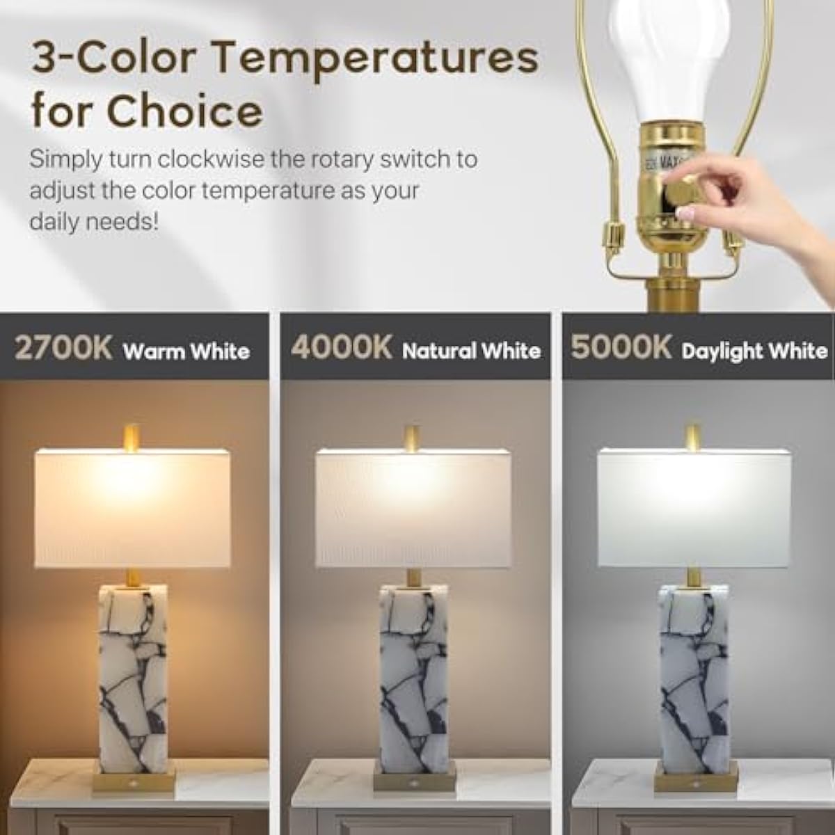 Set of 2 Natural Marble Table Lamps