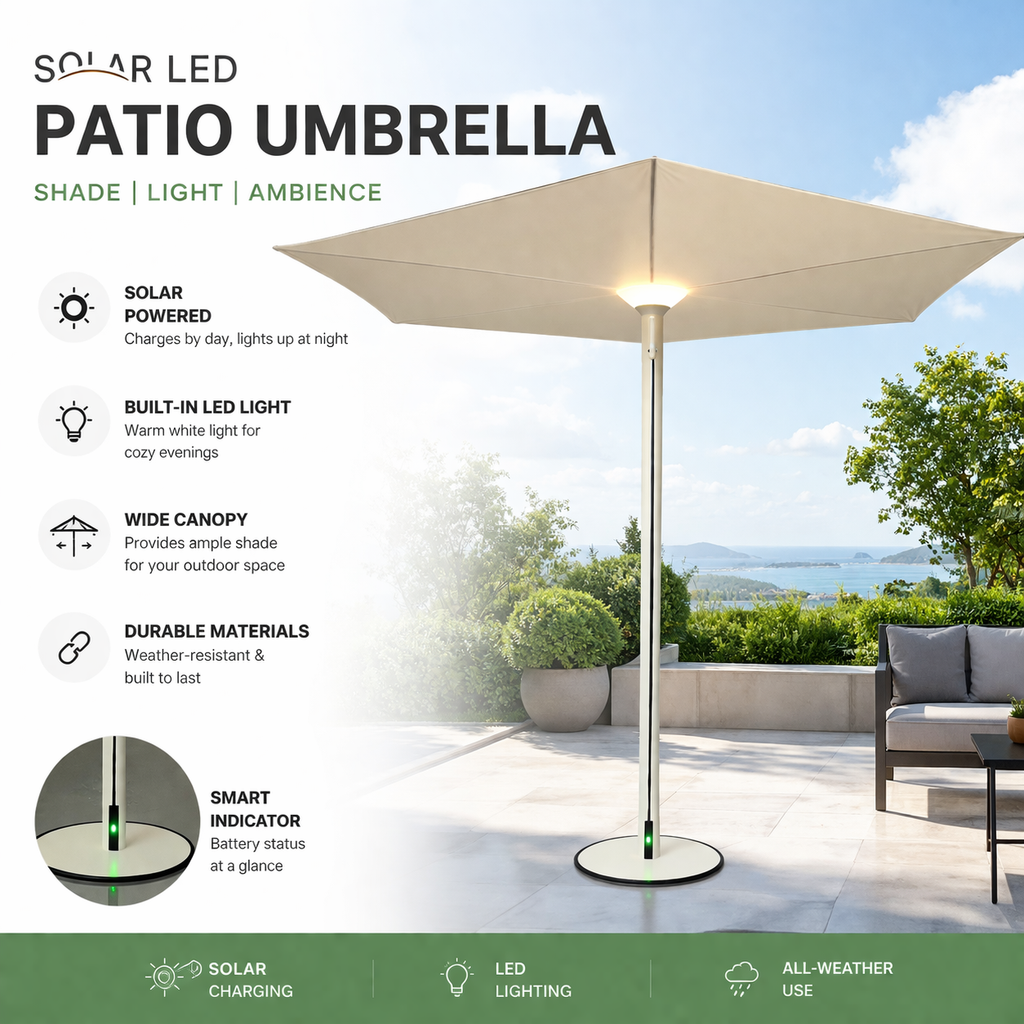 Automatic Solar Patio Umbrella with LED Lighting