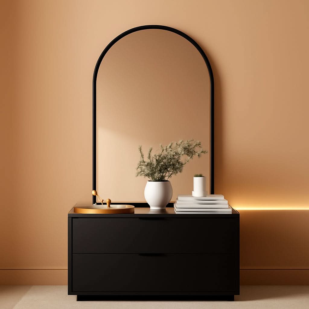 Black Arched Wall Mirror with Iron Frame