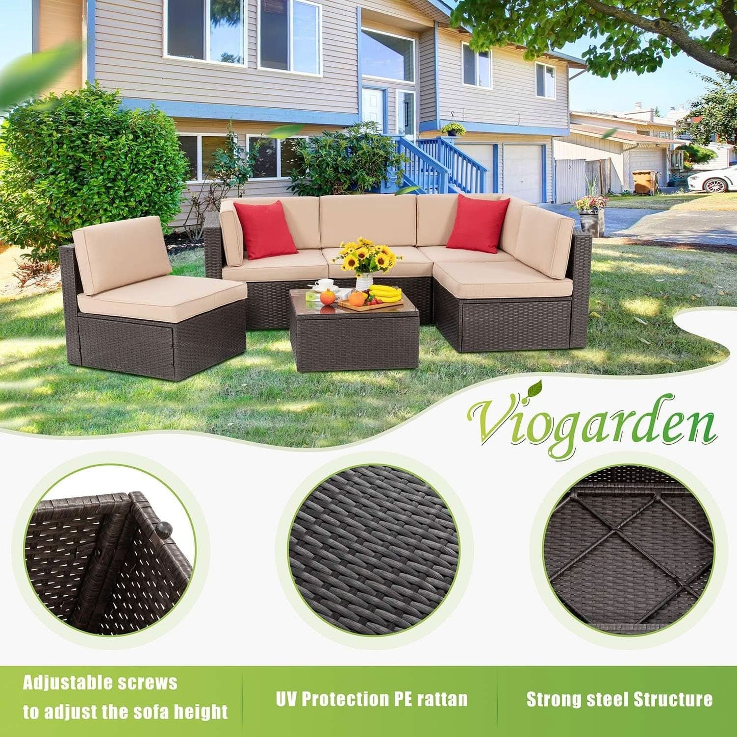 4-Piece Rattan Patio Furniture Set with Coffee Table