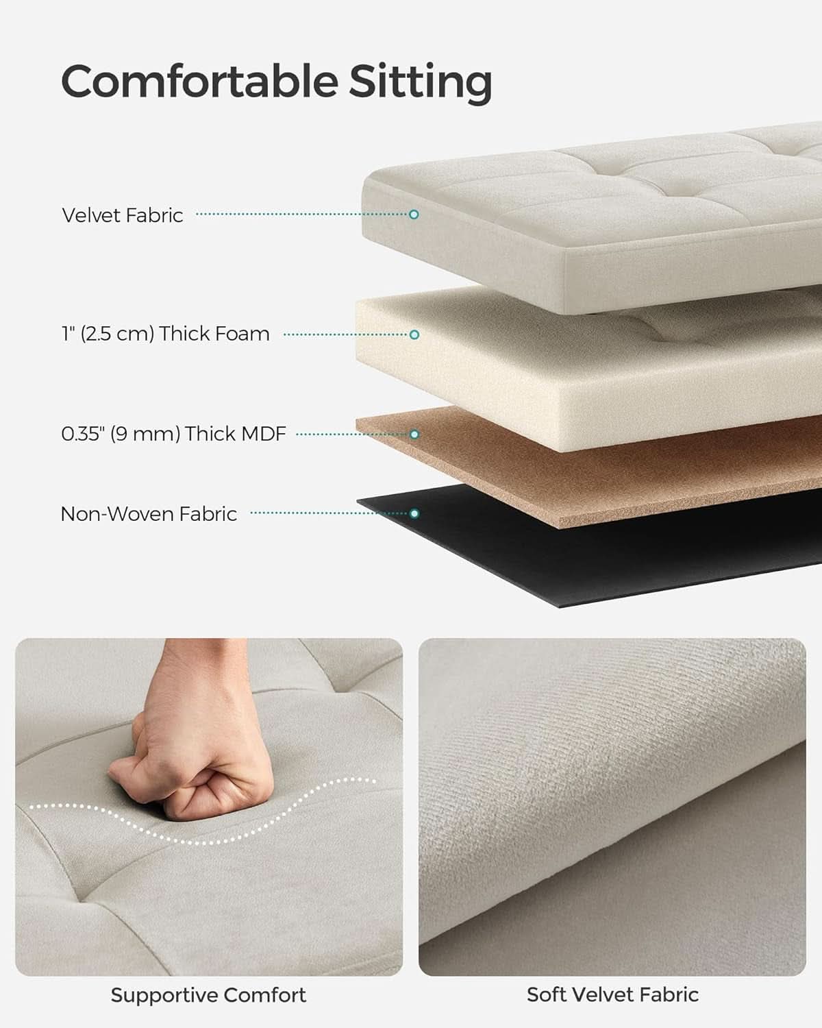 Foldable Storage Ottoman Bench in Cream