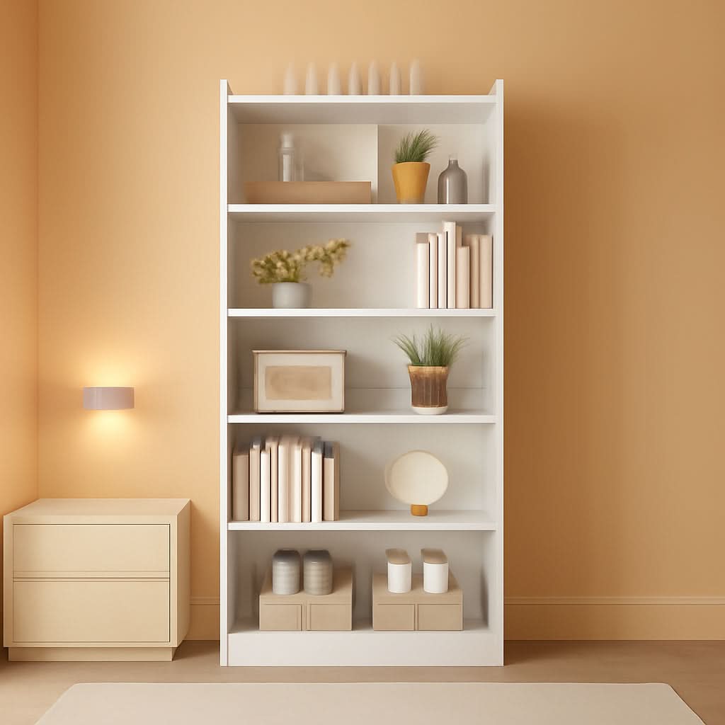 Tall White 6-Tier Contemporary Bookcase