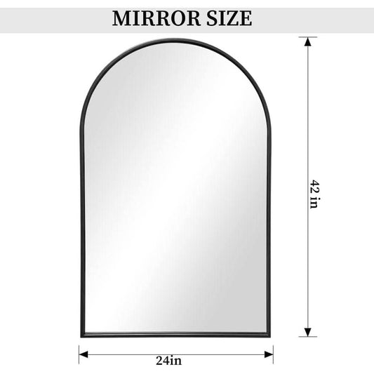 Black Arched Wall Mirror with Iron Frame