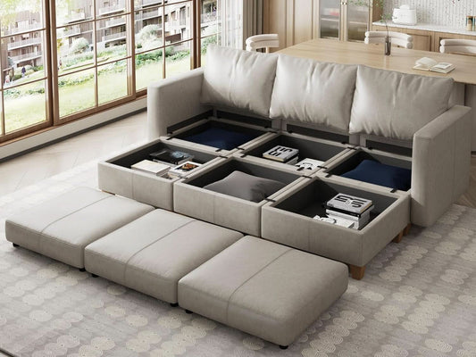 Modular Faux Leather Sectional Sleeper Sofa with Storage