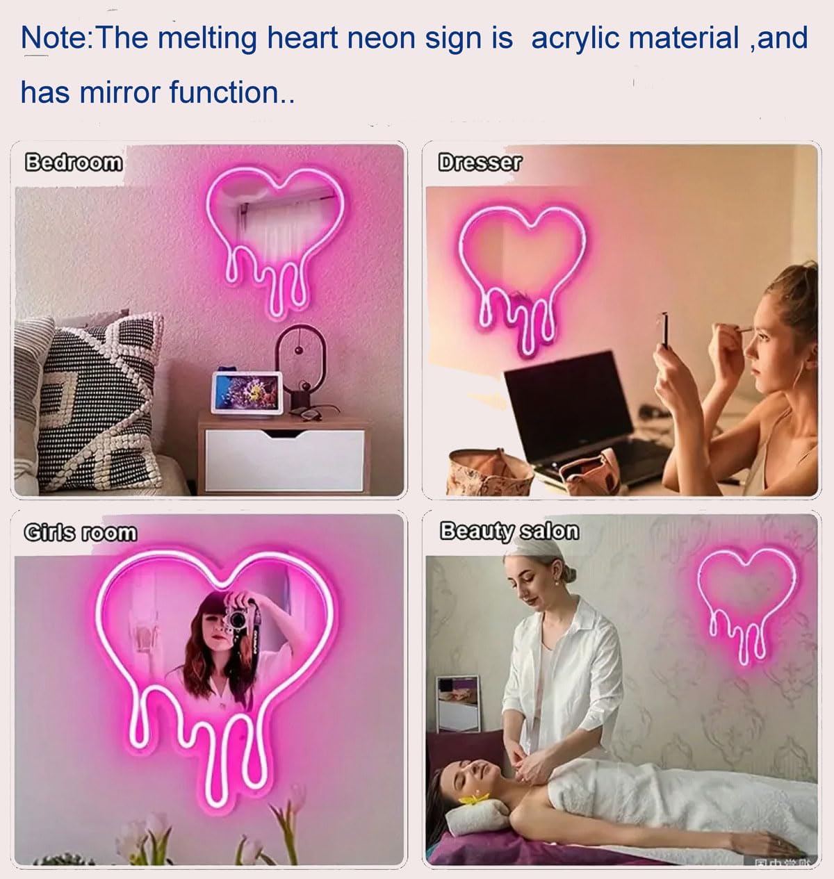 Pink Heart LED Neon Wall Mirror