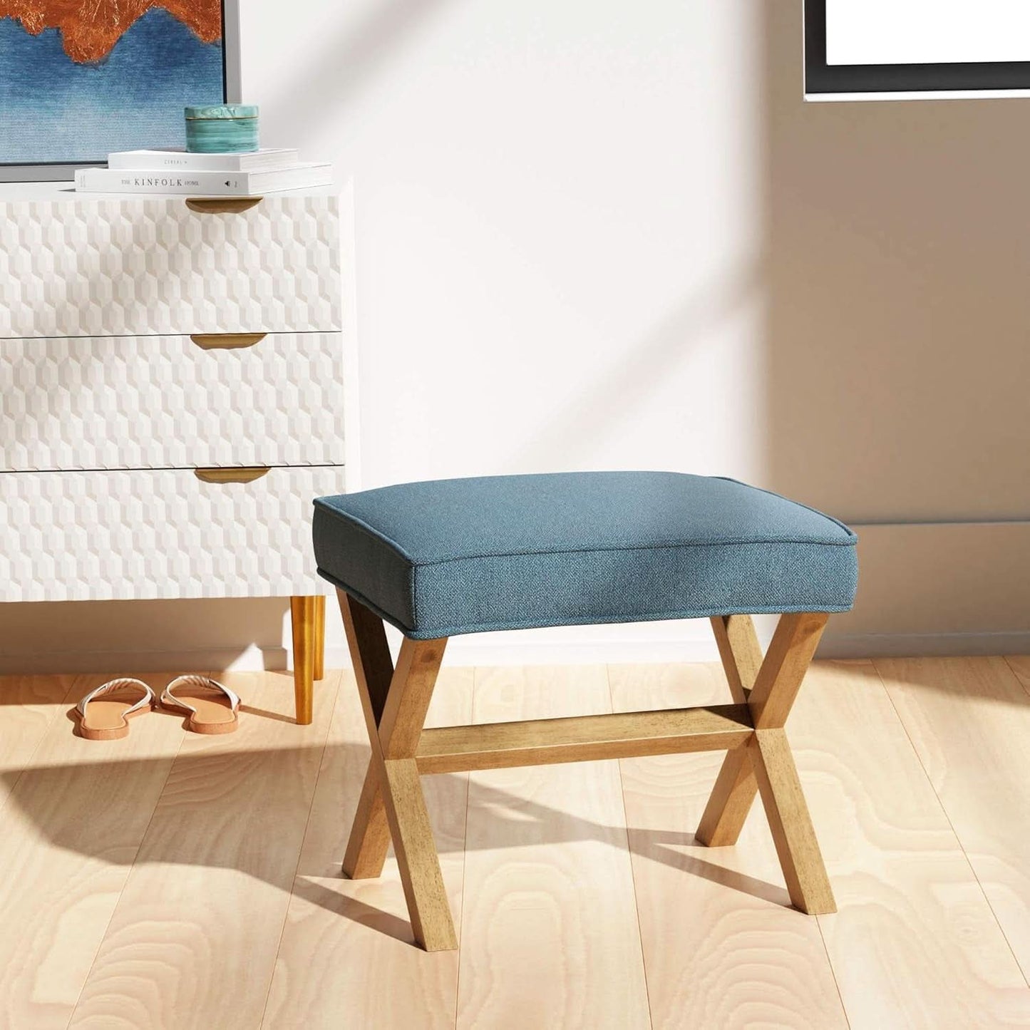 Indigo Blue Upholstered Ottoman Foot Stool