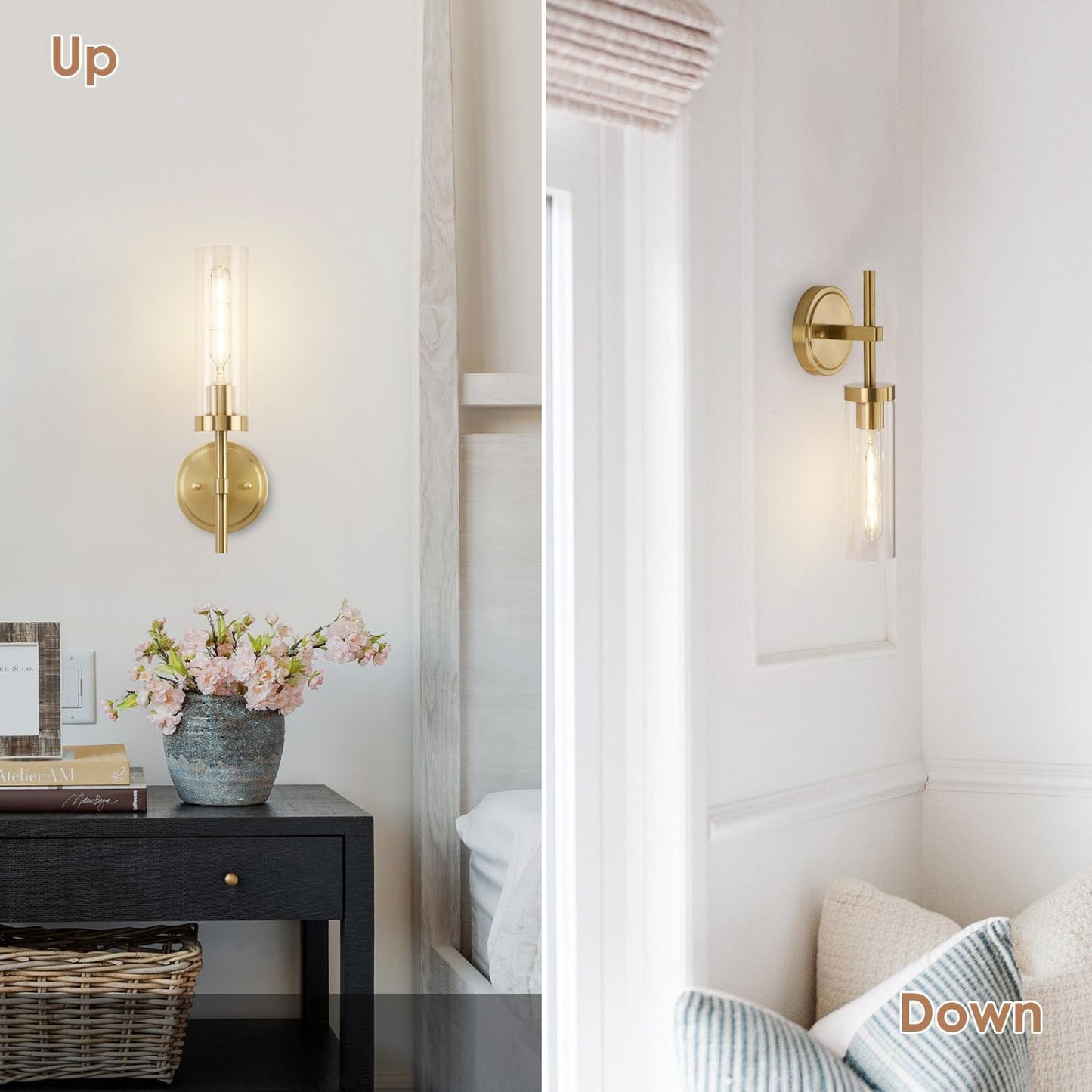 Set of 2 Modern Gold Hardwired Bathroom Wall Sconces