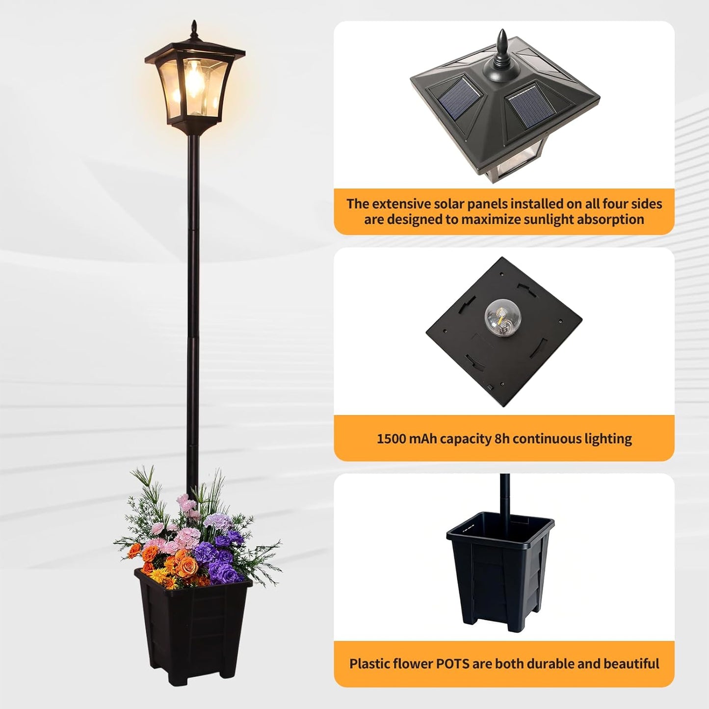 2-in-1 Outdoor Planter with Solar Lamp Post