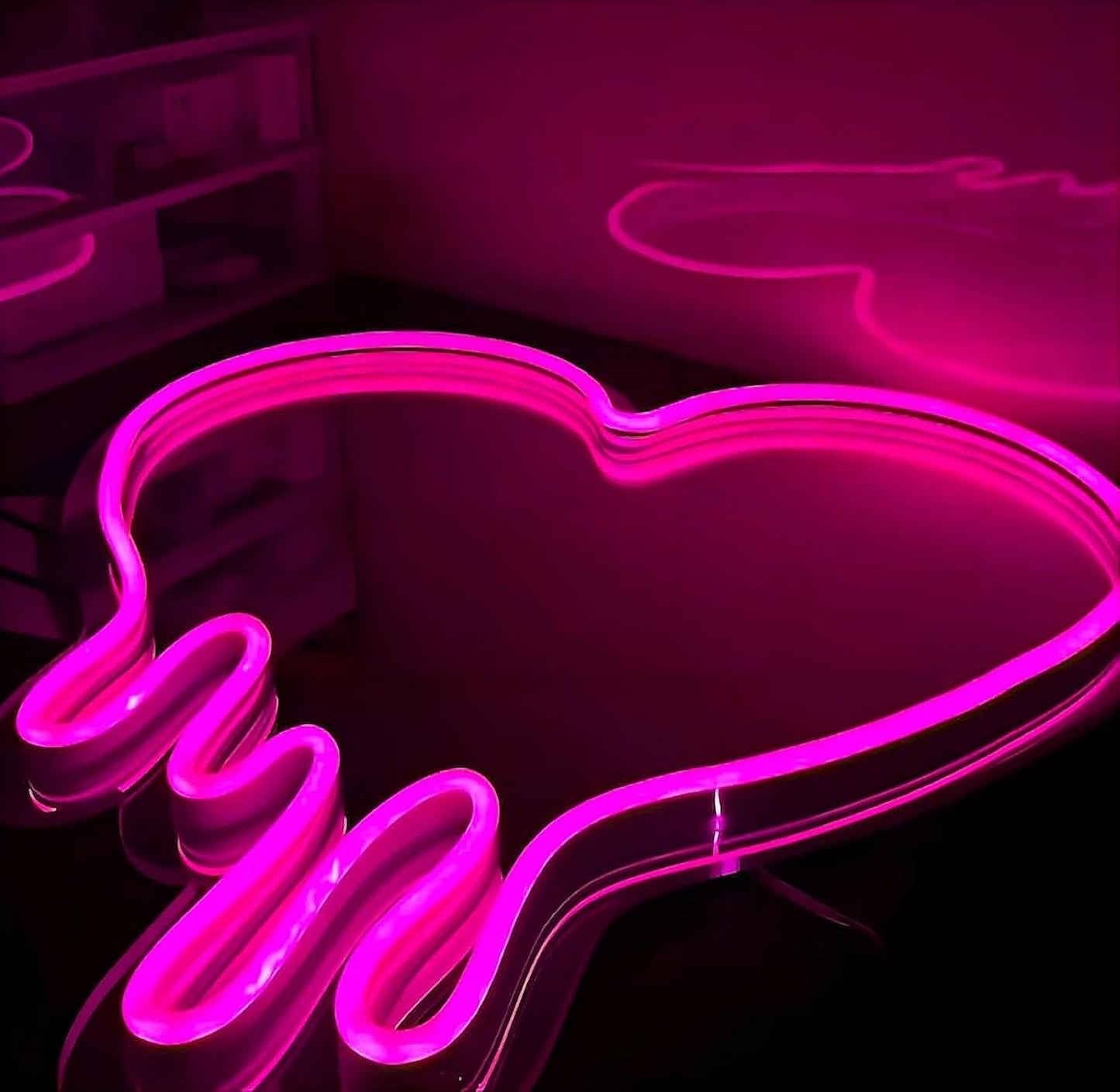 Pink Heart LED Neon Wall Mirror