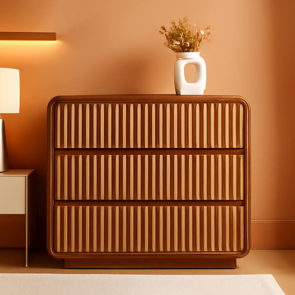 Walnut Fluted 3-Drawer Dresser
