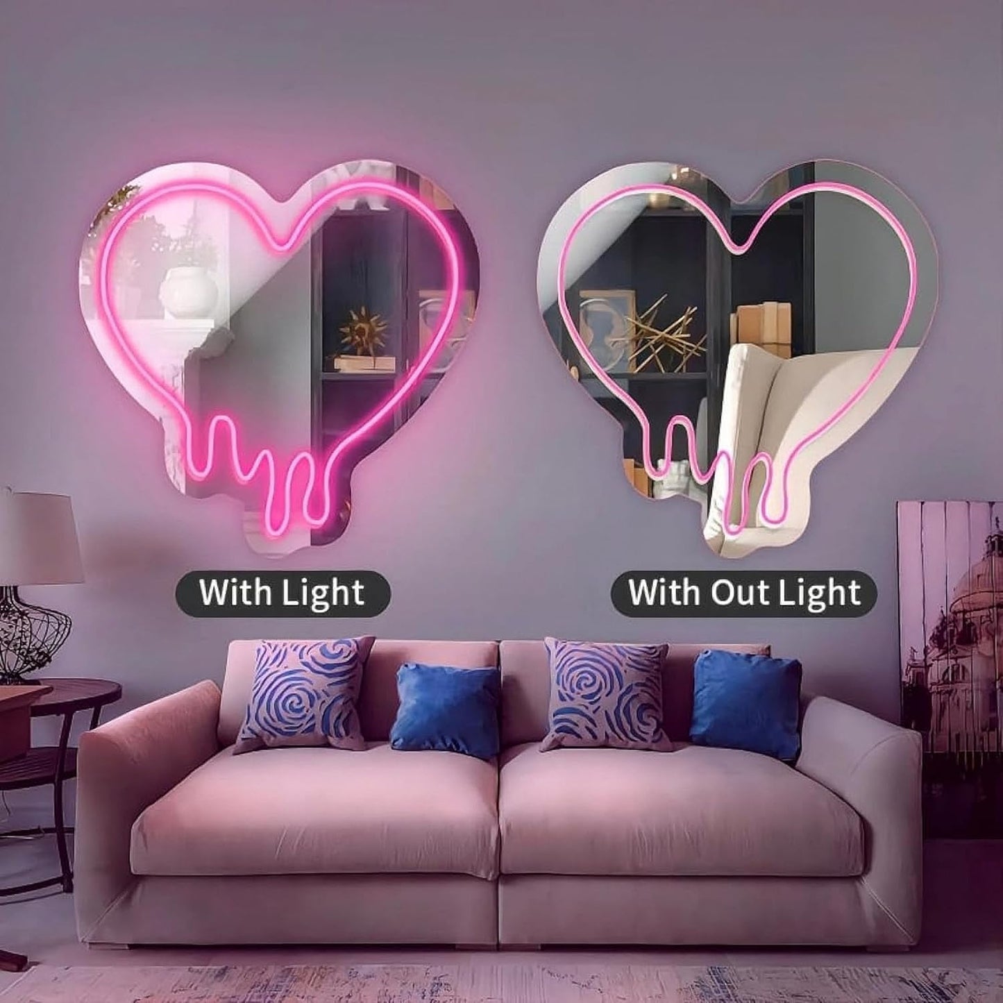 Pink Heart LED Neon Wall Mirror