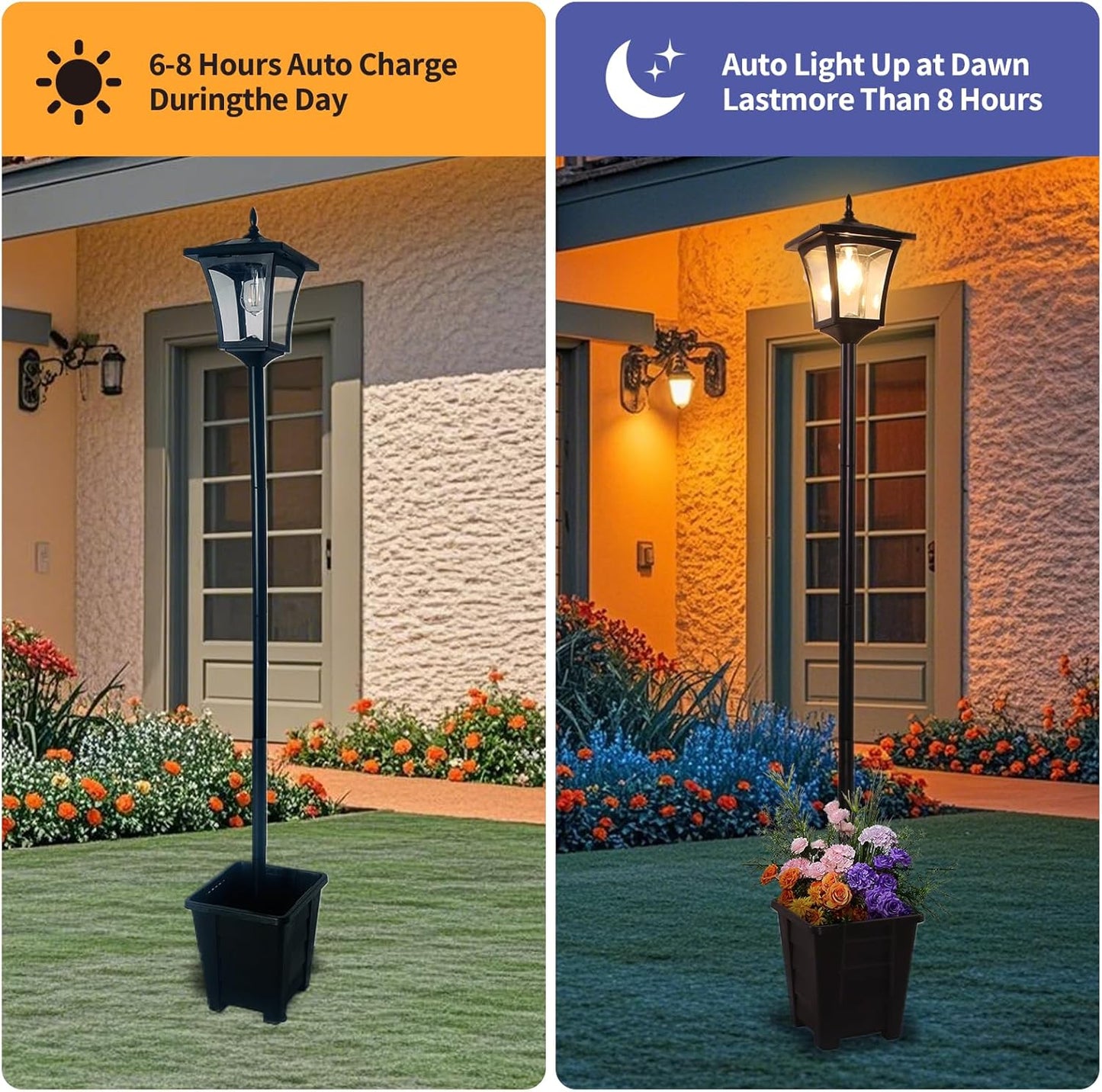 2-in-1 Outdoor Planter with Solar Lamp Post