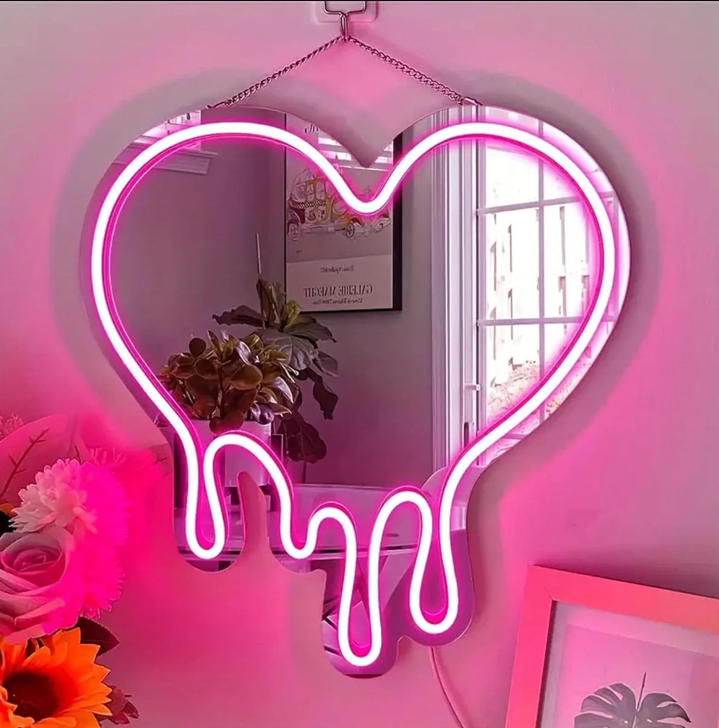 Pink Heart LED Neon Wall Mirror